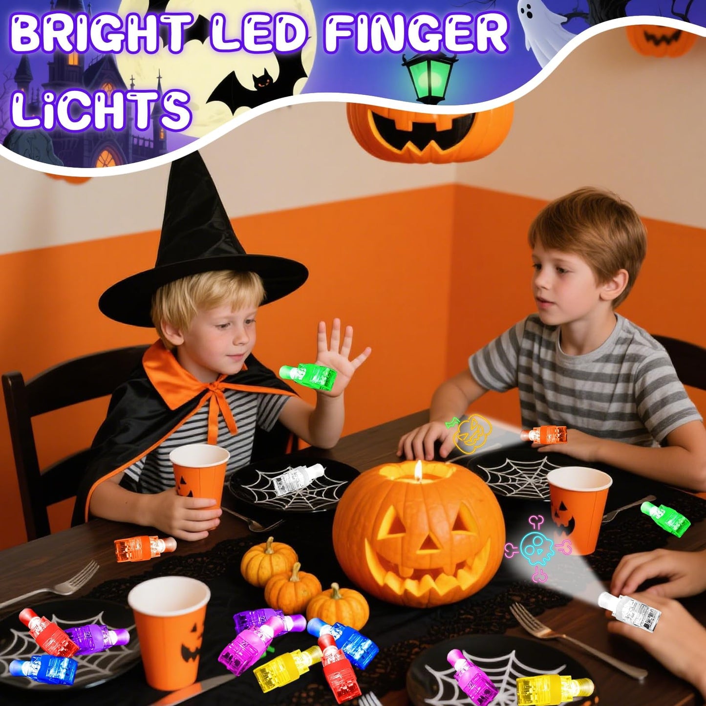 Yizeda Halloween LED Finger Lights Party Favors for Kids Halloween Goodie Bag Fillers Basket Stuffers Halloween Party Trick or T