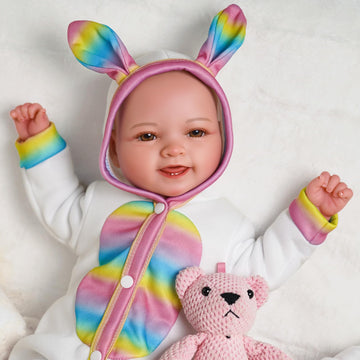 Jizhi Baby Dolls, 17Inch Soft Body Realistic Baby Doll Cute Smiling Real Life Baby Dolls Girl With Bunny Clothes And Accessories For 3+ Year Old Girls Cuddling, Playing&Collection