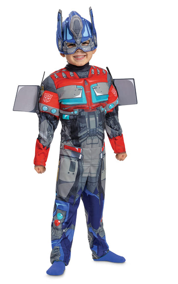 Disguise Optimus Prime Toddler Costume, Official Transformers Rise Of The Beasts Muscle Padded Costume And Mask, Size (3T-4T), Multicolor