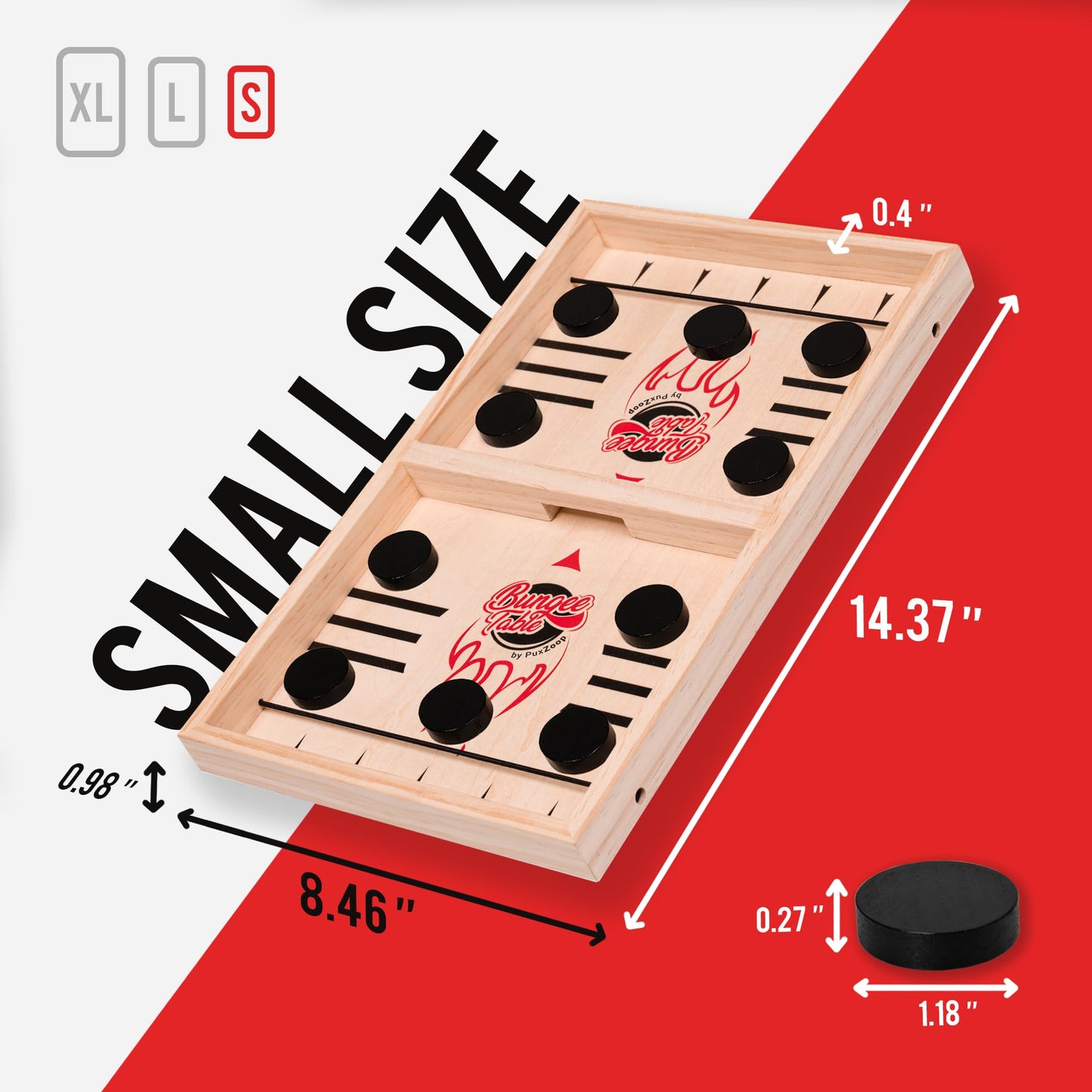 Bungee Table Fast Sling Puck Game - Small Size - Test Your Speed And Accuracy With This Fast-Paced Wooden Air Hockey Board Game