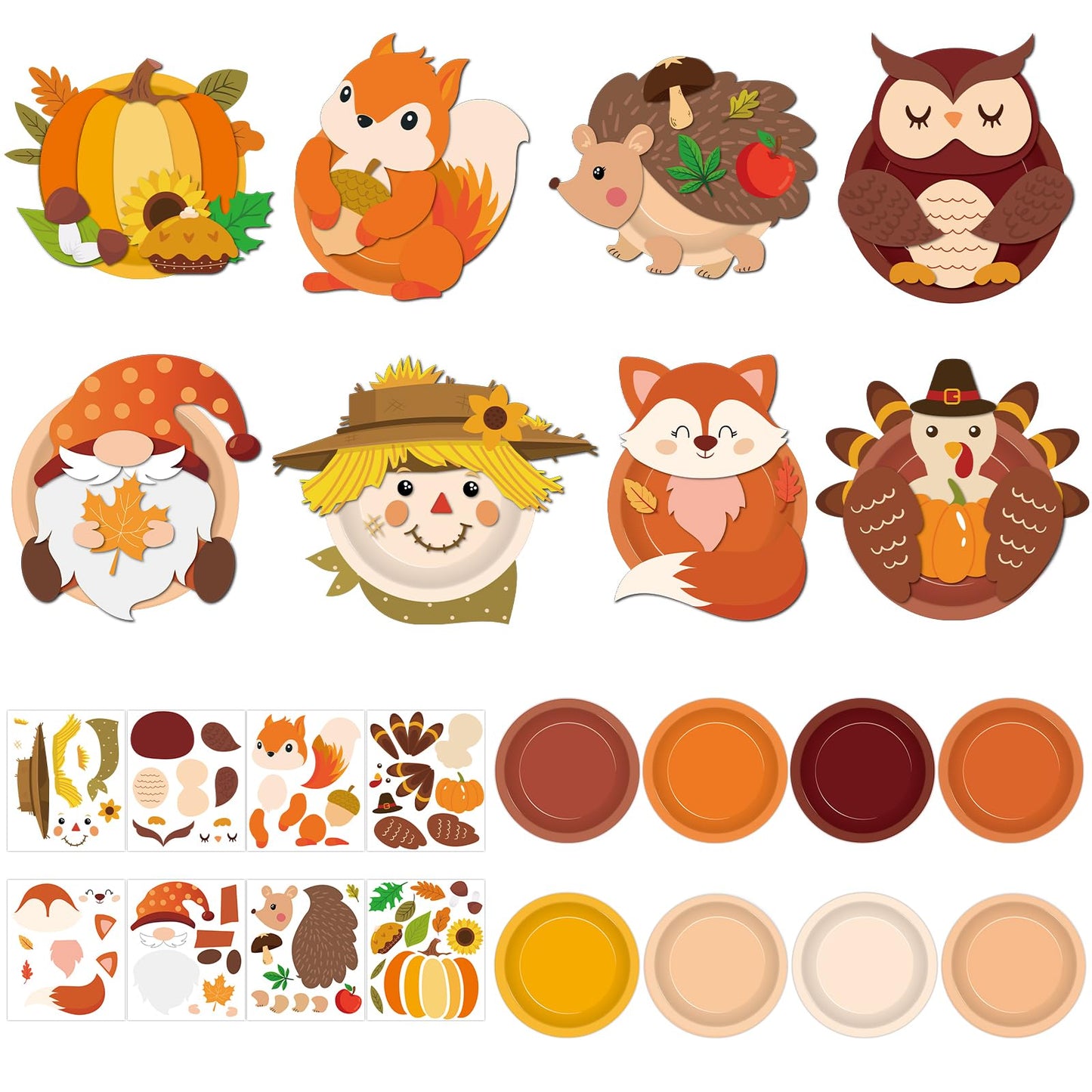 32 Sets Fall Craft Kits Autumn Party DIY Plate Art Craft Kits Fall Thanksgiving Educational Craft Decorations Make a Pumpkin Tur