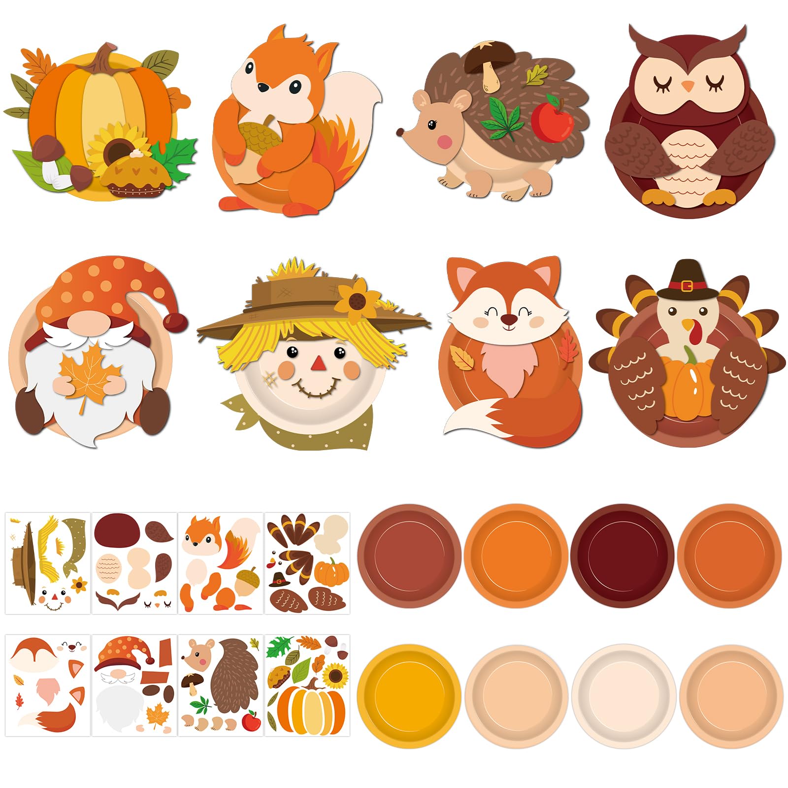 32 Sets Fall Craft Kits Autumn Party DIY Plate Art Craft Kits Fall Thanksgiving Educational Craft Decorations Make a Pumpkin Tur