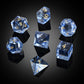 Glass DND Dice Set DNDND 7 Piece Zircon Dice with Great Gift Box for D&D Dungeons and Dragon Tabletop Game (Blue Glass with Gold
