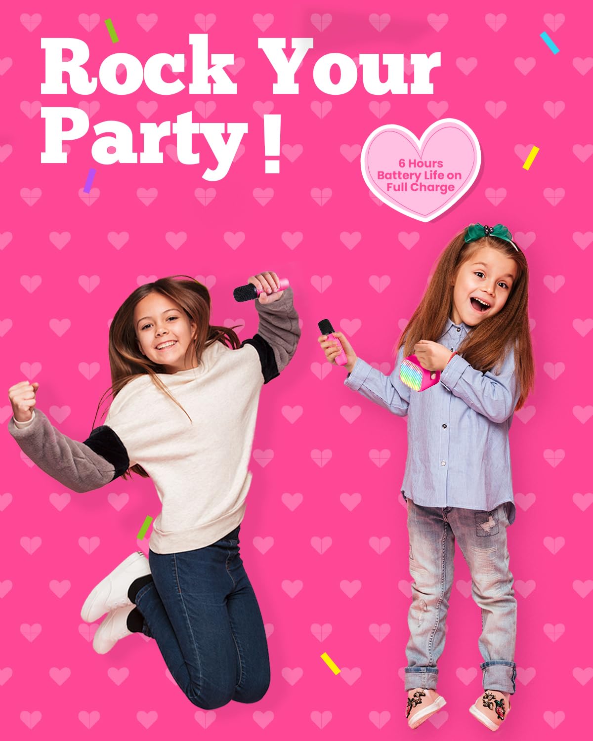 VERKB Mini Karaoke Machine with 2 Wireless Microphones for Kids  Kids Toys for Girls and Boys  Portable Bluetooth Speaker Gift for Girls 4  5  6  7  8+ Year Old Birthday Party(Rose Red)