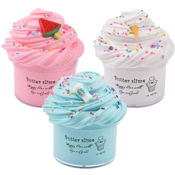 WUHUANIU Scented Slime Kit with 3 Pack Butter Slime Pink Watermelon White Ice Cream and Ocean Coffee for Girls and Boys Super Soft and Non Sticky DIY Surprise Slime(3x100ml)