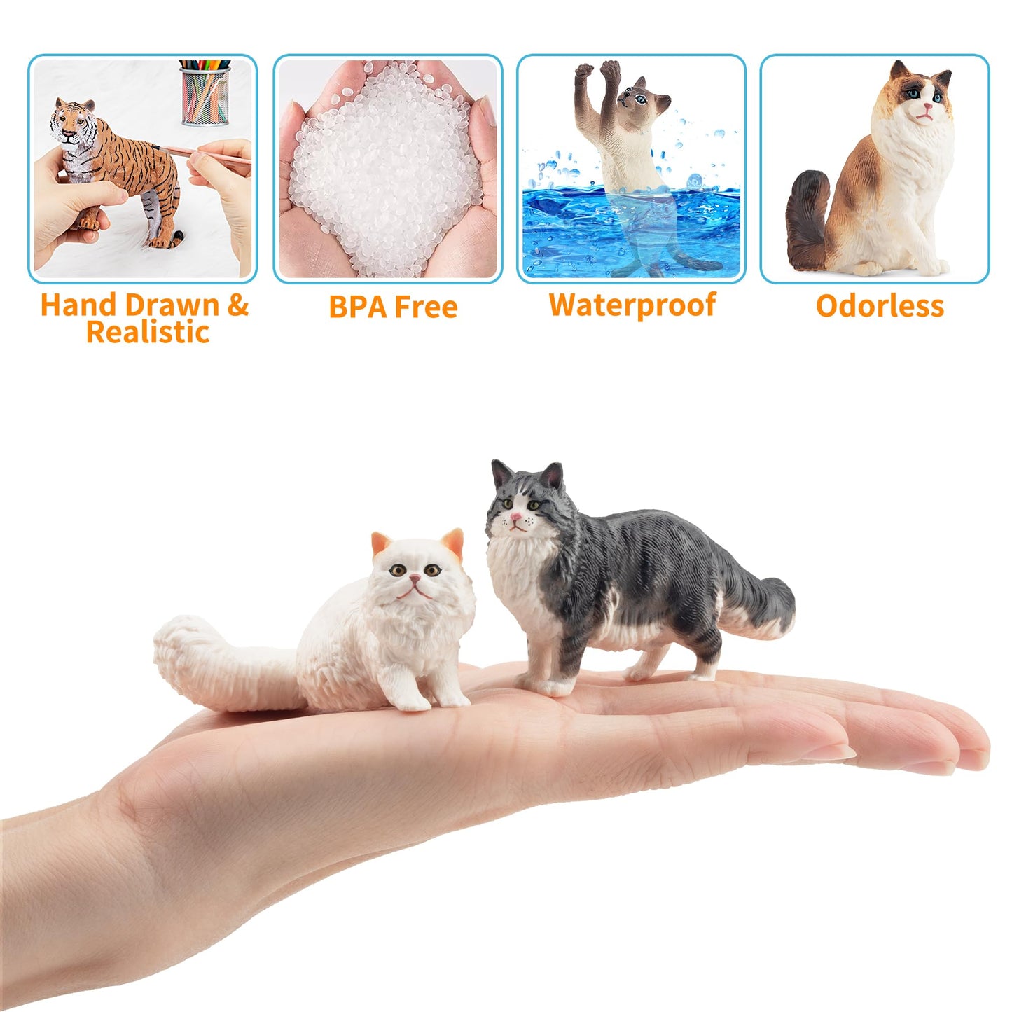 EYSCOTA 12PCS Realistic Cat Figurines, Plastic Cat Figure Set, Model X-DMAO02-BUOU01, Perfect for Kids' Birthday and Christmas Gifts