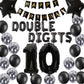 10Th Birthday Decorations For Boys, Double Digits 10Th Birthday Decoration, Black 10Th Birthday Banner Number 10 Foil Balloons W