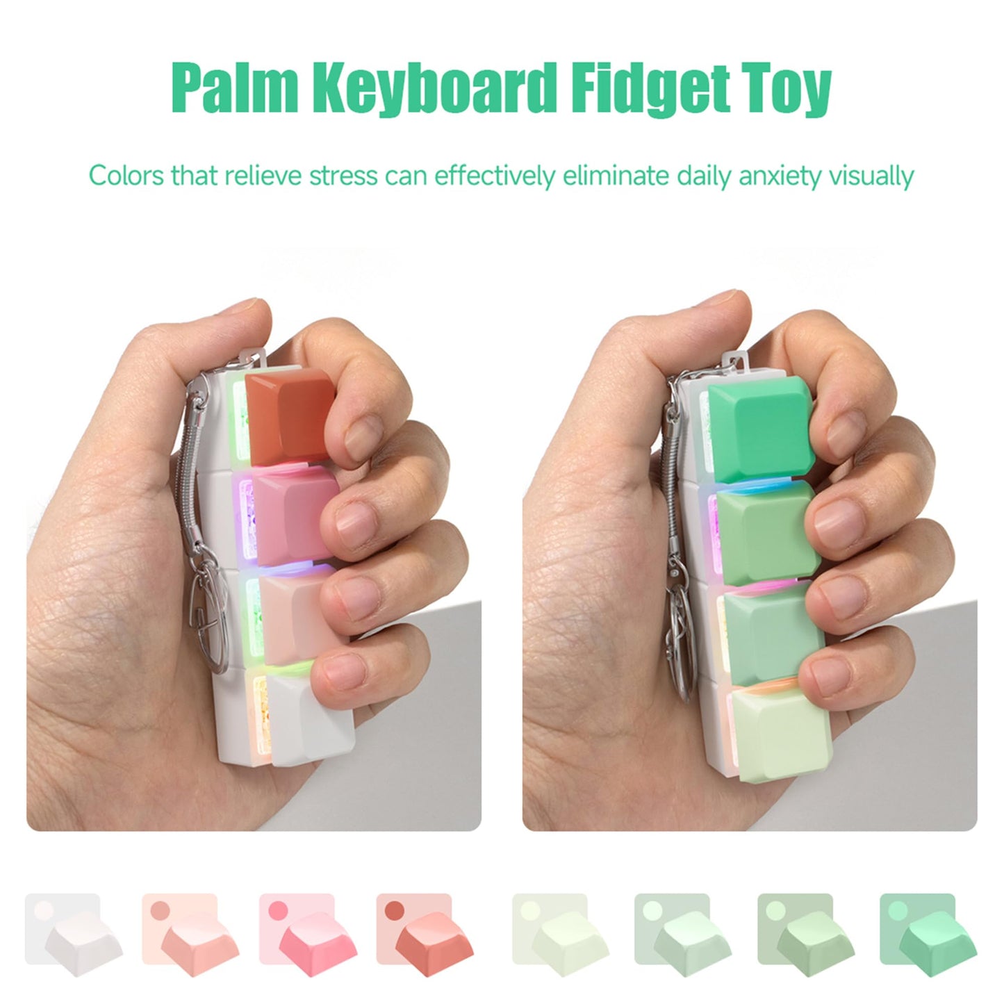 mintcaps Keyboard Fidget Toy - 2PCS Keyboard Clicker with LED Light Fidget Keyboard Keychain Fidget Toy Stress Relief Keyboard Fidget Clicker