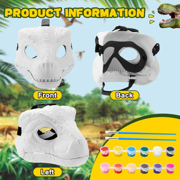Seenelling 2 Pcs Hard Plastic Dinosaur Mask with Paints Blank DIY Dino Mask for Christmas Halloween Mask Costume Gift
