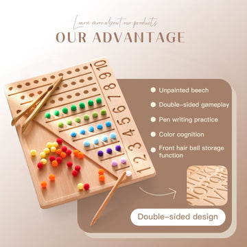 Bopoobo Wooden Peg Board Beads Game Rainbow Clip Bead Puzzle Of Pompon Clip Beads Early Education Puzzle Board Game Toddler Educational Montessori Games For Math Learning (Digital Board)