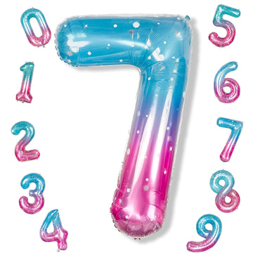 40 Inch Balloon Number 7 Mermaid, Large Mylar Foil Blue Pink Starry Number Seven Balloons Set For Girls Women, Rainbow Globos De