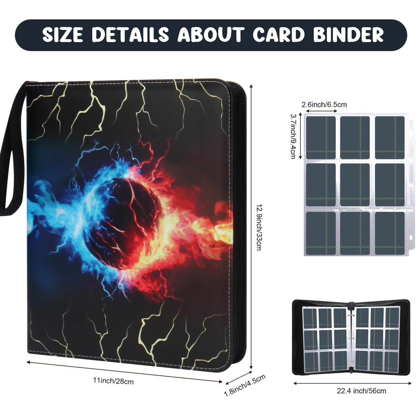 Card Binder 900 Pockets  Trading Card Binder 9-Pocket Card Holder Binder fits 900 Cards with 50 Removable Card Sleeves and Zipper Card Collection Binder for Boys and Girls Organized