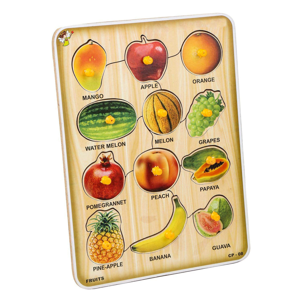 Kids Educational Fruit Name Puzzle on Wooden Board (12 Different Fruits),12 pc