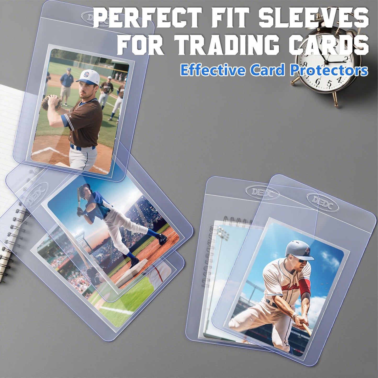 DEDC 100 Bulk Pack Card Sleeves-50 Semi Rigid Card Holder & 50 Penny Sleeves for Trading Cards, Rigid Card Sleeves and Thick Car