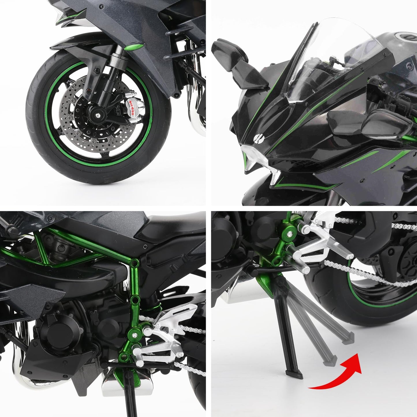 BDTCTK Compatible for 1:9 Kawasaki Ninja H2R Motorcycle DieCast Model, Suspension and Free Roller, Toy Car, Motorcycle Collectio