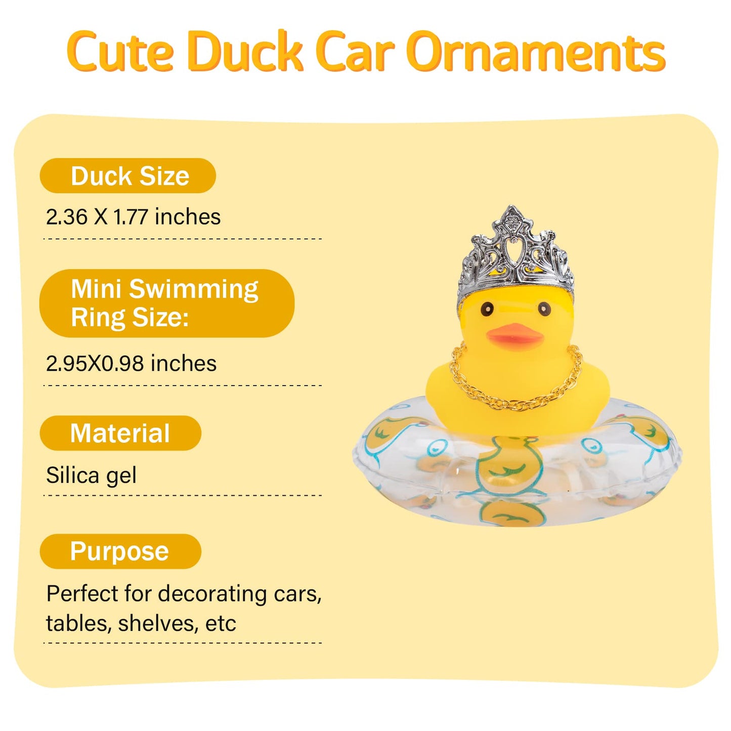 wonuu Car Duck Rubber Duck Car Ornaments Duck Car Dashboard Decorations with Cute Headband Swim Ring Necklace Sunglasses  C-Male Crown&Gold Chain
