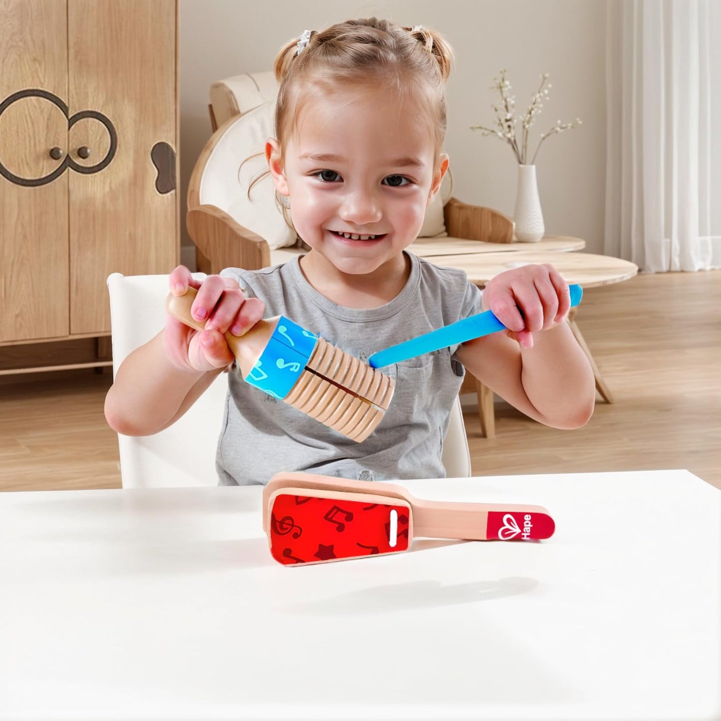 Hape Percussion Duo | Wooden Clapper & Guiro Hand Musical Instrument Toy Set For Toddlers