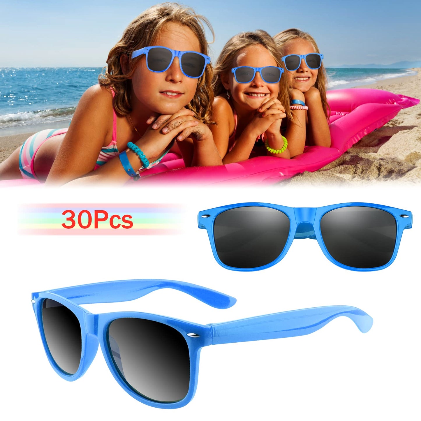 Fepito 30 Pieces Bulk Party Sunglasses For Birthday Party Supplies Treat Bag Fillers For Beach Pool Party Toys, Blue