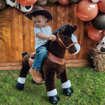 Ponycycle Ride On Horse Toy Walking Rocking Horses Classic Model U (With Brake/ 36' Height/Size 4 For Age 4-8 Boy Gifts) Ride Horse Giddy Up Pony Animal Toys Chocolate Brown Ux421