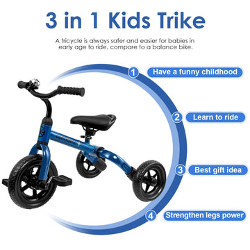 YGJT 3 in 1 Tricycle for Toddlers Age 2-5 Years Old, Folding Kids Balance Bikes with Adjustable Seat and Removable Pedal, Ride-o