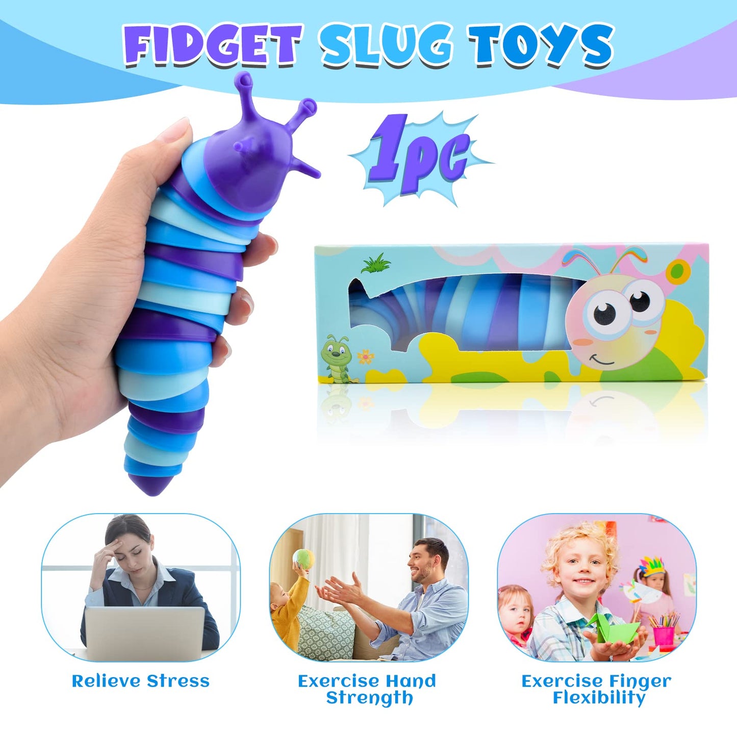 Cevioce Sensory Slug Fidget Toys,Fidget Slug Toys For Adults & Kids Party Favors,1 Pc Cute Autism Sensory Toys For Autistic Children,Toddler Toys Age 1+,Travel Toys For 1+ Year Old(Blue)