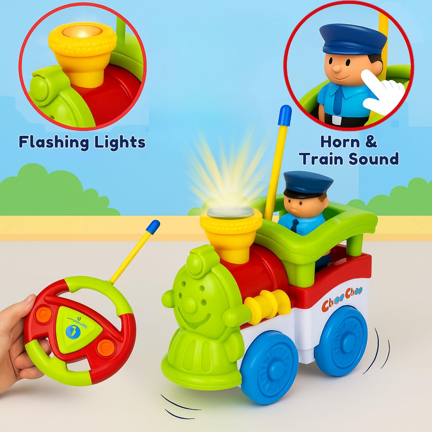 Liberty Imports My First Cartoon Rc Remote Control Cars For Toddlers Ages 1-3, Radio Control Toy For Baby, Kids 18 Months+ (Trai