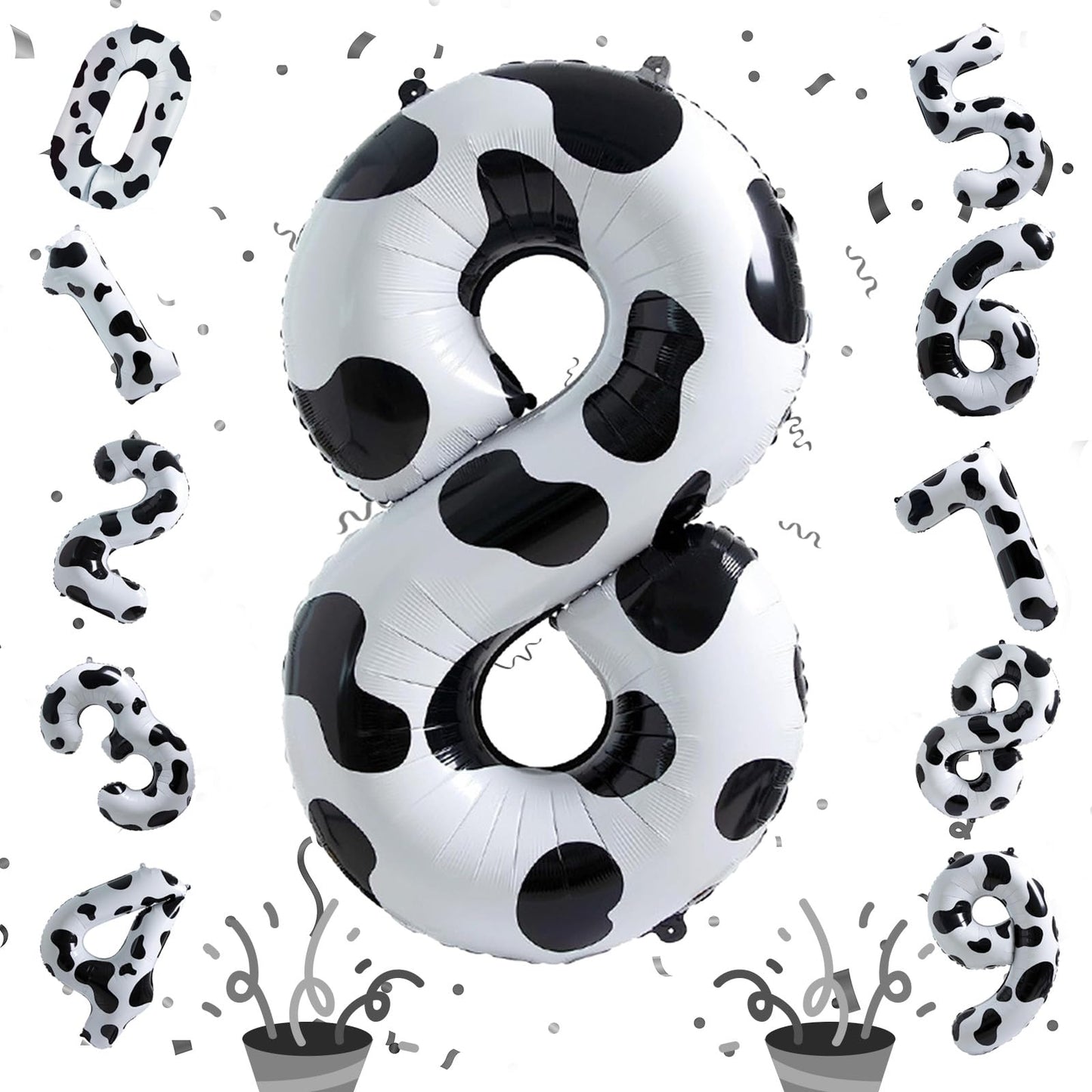 40 Inch Cow Print Number 8 Balloons, Large Foil 8Th Birthday Balloon Decorations For Girls, Self Inflating Number 8 For Boys Bir