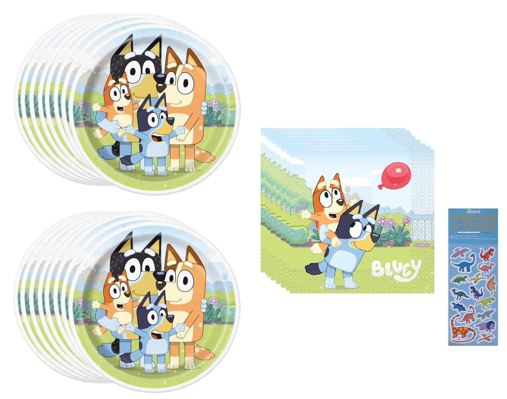 Bluey Birthday Party Supplies Bundle Pack includes Lunch Paper Plates and Lunch Paper Napkins (Bundle for 16)
