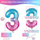 Large Blue Pink Starry 3 Balloons, 40 Inch Giant Mermaid Helium Mylar Foil Globos Numero For Girls, Self Inflating Rainbow 3Rd B