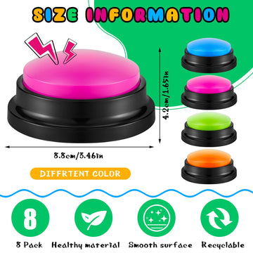 Honoson 8 Pieces Recordable Answer Buzzers Button Answer Buzzers Game Show Buzzer Recordable Button Buzzers Gift for Christmas Team Family Game and Trivia Nights(Fresh Color)
