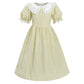 Ltakk Pioneer Dress Girls Colonial Costume Prairie Pilgrim Girl Dresses With Ruffled Pinafore, Olive Yellow, Xl, Age Over 4 Year