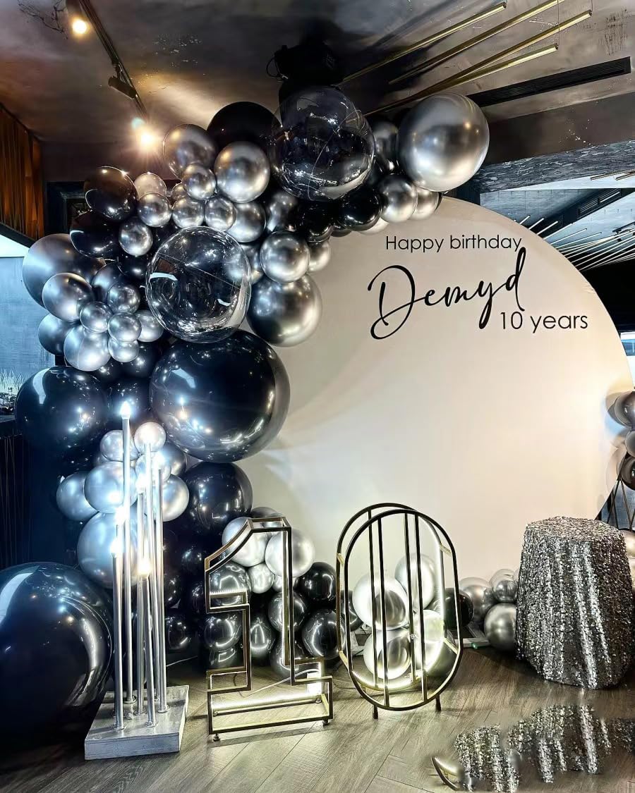 MEBAY Black Silver Balloons Garland Arch Kit, 146Pcs Latex Balloons, 18-5 Inch for Party, Wedding, Birthday Decorations