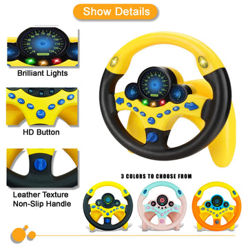 Redcrab Steering Wheel Car Driving Simulated Toy With Light And Music For Kids, Pretend Driving Seat Toys,Baby Electric Early Learning Educational Toys For Boys And Girls(Pink)