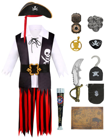 Miulruma Halloween Pirate Costume Kids Boys Pirate Role Play Dress Up With Accessories Birthday Party Gifts Ma038S