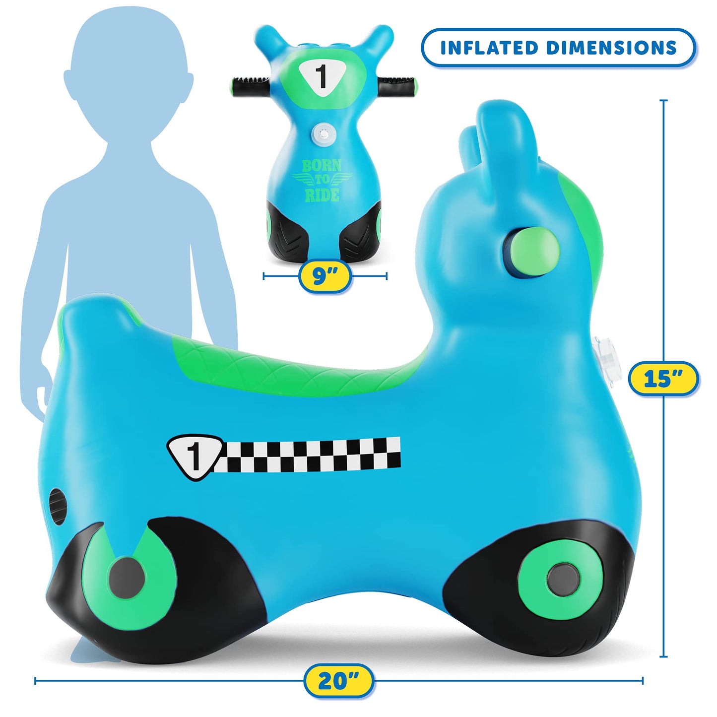 Waddle Bouncy Hopper Inflatable Hopping Animal Scooter, Indoors And Outdoor Toy For Toddlers And Kids, Pump Included, Boys And Girls Ages 2 Years And Up (Blue Zoomer)