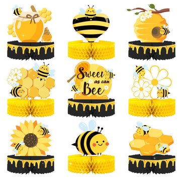 Nicrolandee 9-Piece Bumble Honeycomb Centerpieces - Table Decorations for Birthday Party, Baby Shower, Gender Reveal Party Suppl