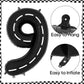 Race Car 9 Balloons, 40 Inch Racetrack Number 9 Balloon, Large Foil Mylar Racetrack Black 9 Balloon For 9 Year Old Birthday Race