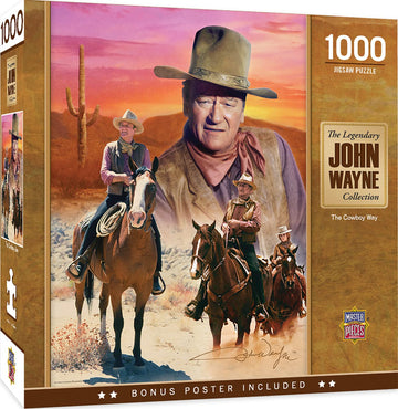 Masterpieces 1000 Piece John Wayne Jigsaw Puzzle For Adults, Family, Or Youth - The Cowboy Way - 19.25''X26.75''