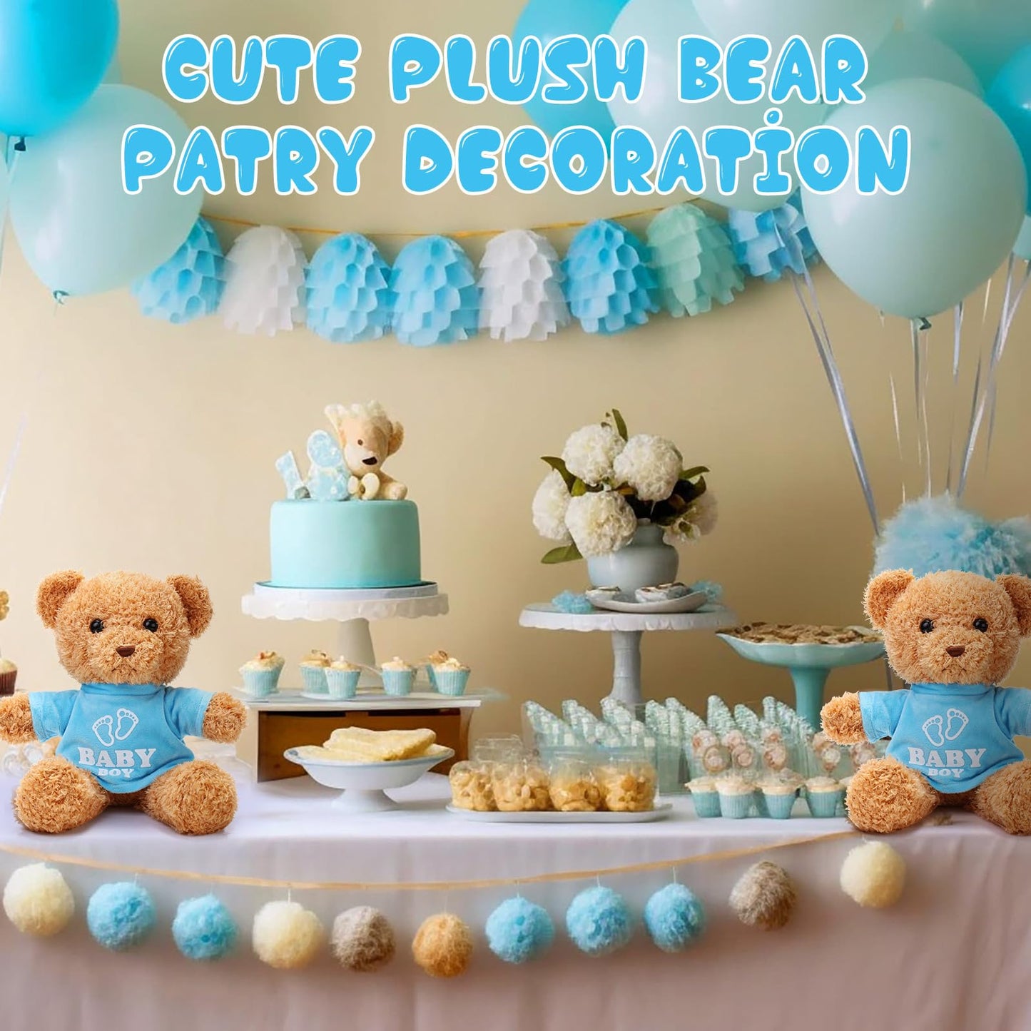 Silipull 6 Pcs Baby Shower Bear Bulk 12 Inch Stuffed Animal Bear Cute T Shirt Plush Bears Toy Gift Fluffy Decorations For Baby S
