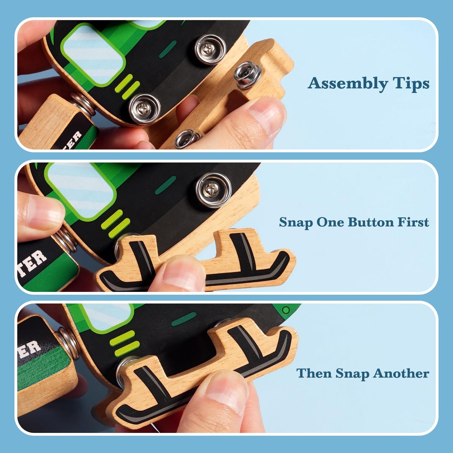 Huzu Emergency Vehicles 3D Puzzle Toy, Rescue Squad Wooden Snap Button Connection Building Blocks For Kids 3-8, Fire Truck Ambul