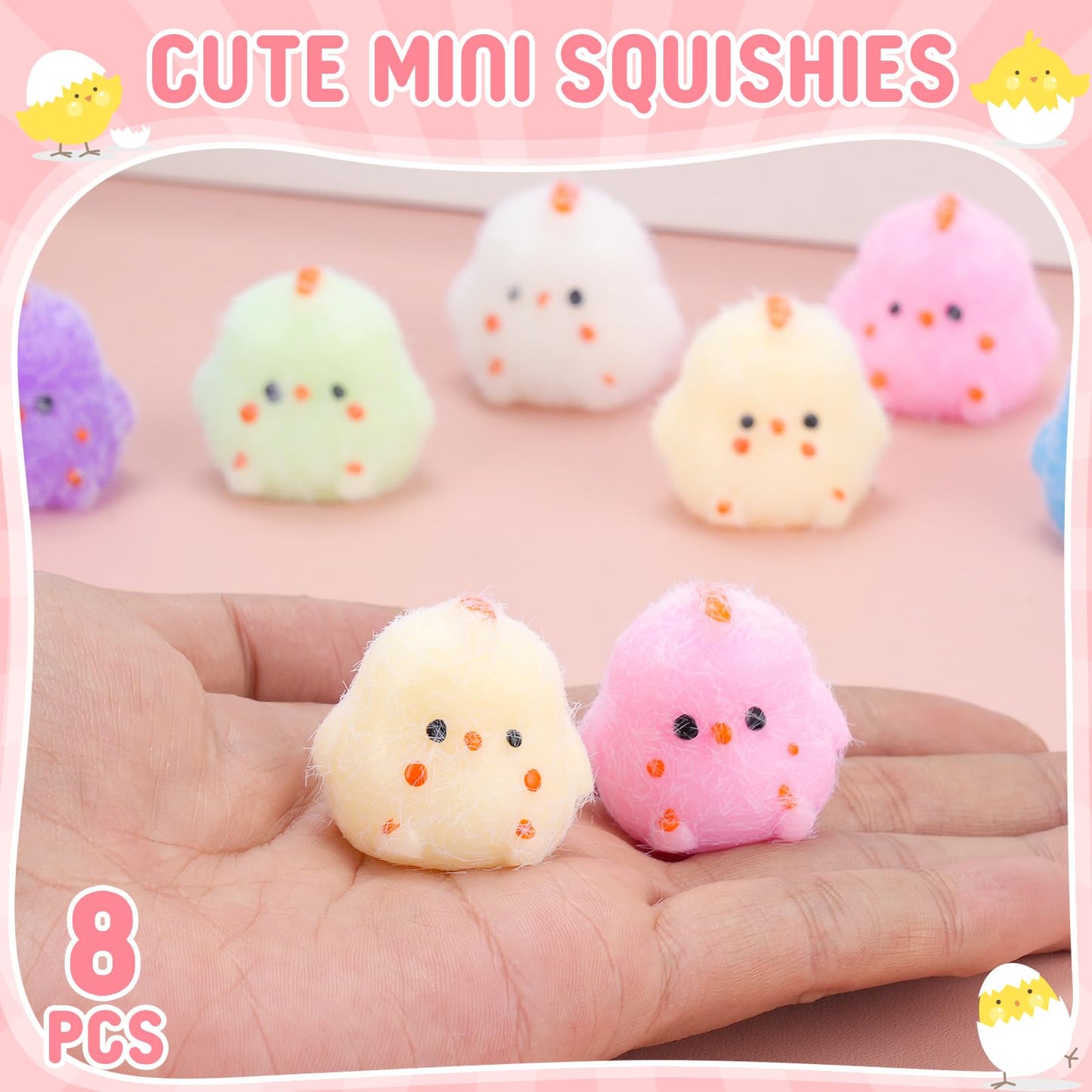 Babycop Mini Chick Squishy Toys 8pcs - Easter Basket Stuffers & Easter Egg Fillers, Cute Stress Relief Squishies for Kids Adults