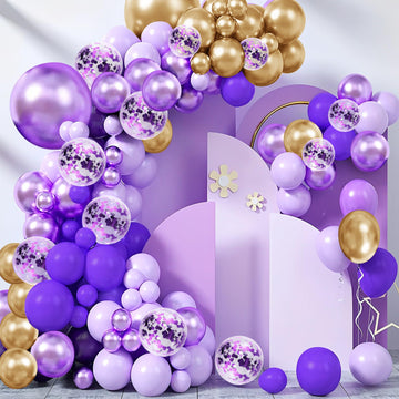 148 Pieces Purple Balloons Garland Arch Kit Light Pastel Purple Balloons Lavender Balloons Gold Dark Purple Balloons Confetti La