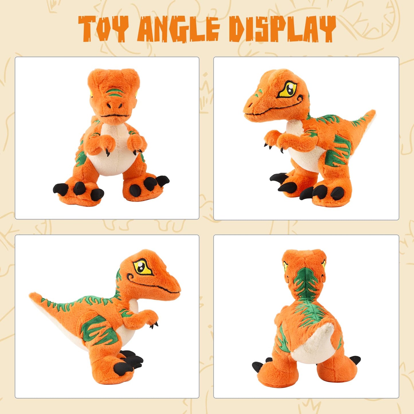 Tcbunny Baby Dinosaur 12' Bedtime Stuffed Animal Plush Toy, Kid'S Gifts For Boys, Girls, Birthday, Valentine, Christmas, Veliciraptor - Orange