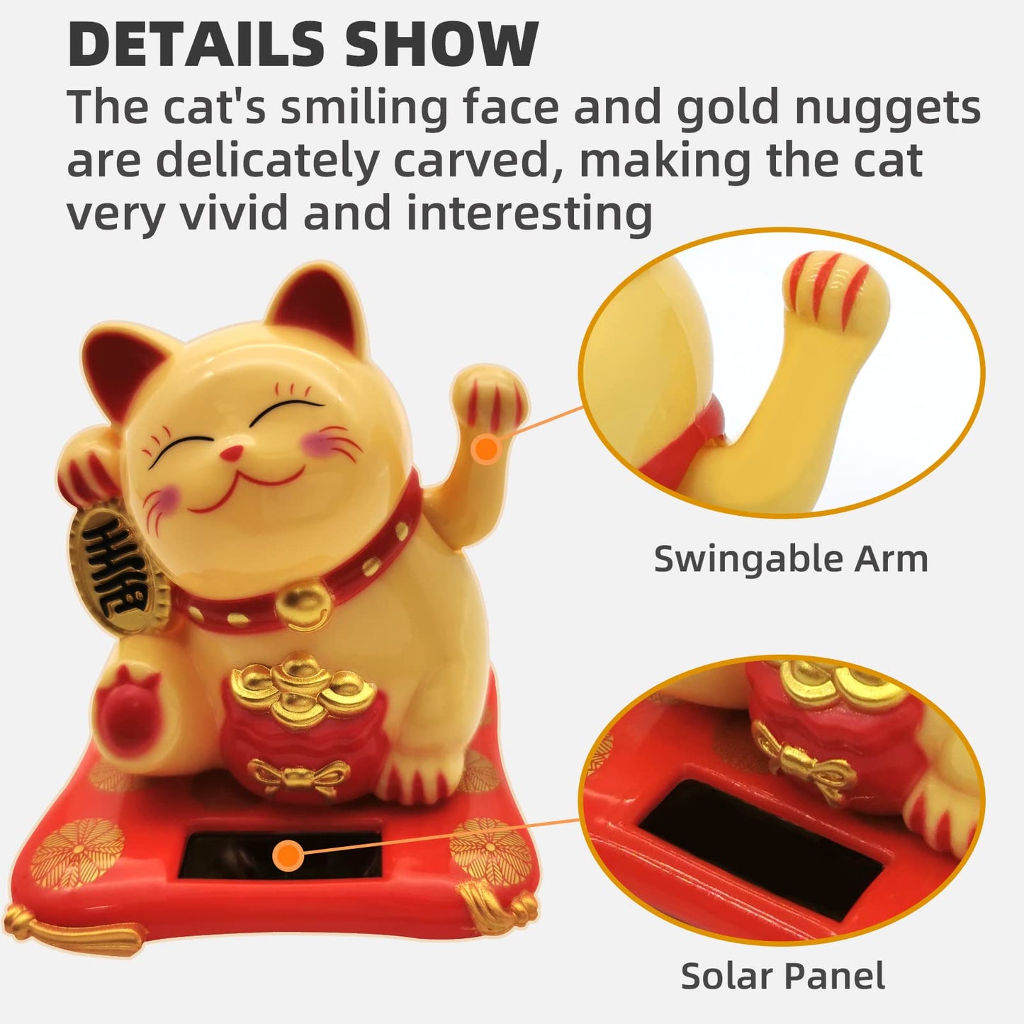 KOXXUD Lucky Cat Waving Arm Set, Vivid and Lovely Chinese Cat Statue Decorations for Decorating Front Desk, Car, Business Openin