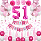 Sweet 51St Birthday Decorations For Women, Pink And White 51 Happy Birthday Balloons, 51St Birthday Party Supplies Including Pin
