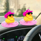Wonuu Car Rubber Duck, Yellow Duck Decoration Dashboard With Sun Hat Swim Ring Necklace Sunglasses For Car Dashboard Decorations, White Spots Pink Cowboy Hat-Pink