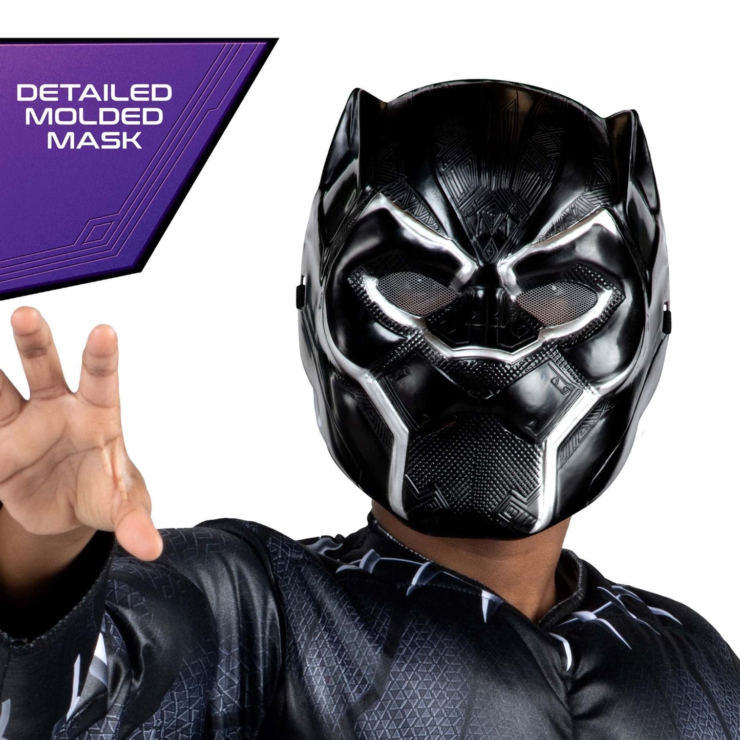 Marvel Black Panther Official Youth Halloween Costume - Premium Quality Padded Jumpsuit With Plastic Mask (L)
