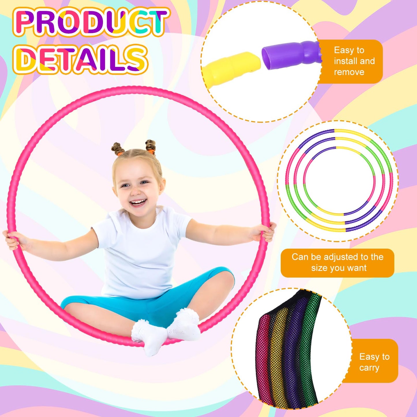 Syhood Toy Color Plastic Detachable Adjustable Fitness Hoop - 20 Pcs, Lightweight, One Size, Green/Rose/Yellow/Purple