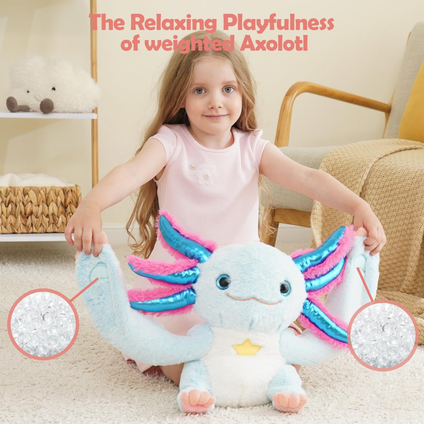 Micling Weighted Stuffed Animal - 4.5 lbs Blue Axolotl Plush for Sensory Needs, Autism & Anxiety Relief