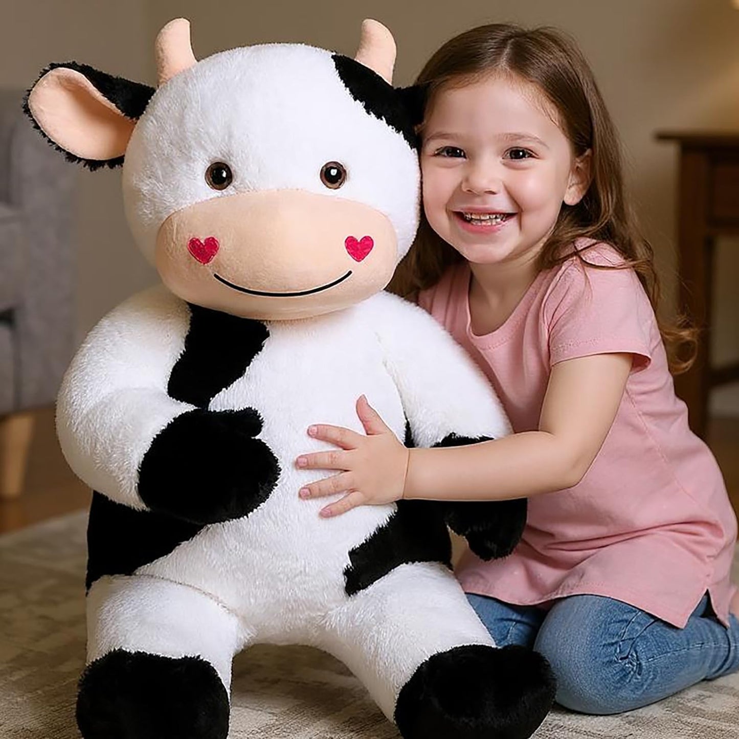 Cudhug 32'' Large Cow Stuffed Animal, Giant Soft Plush Fluffy Cow Toy Birthday Holiday Party Gifts for Kids Girls Boys